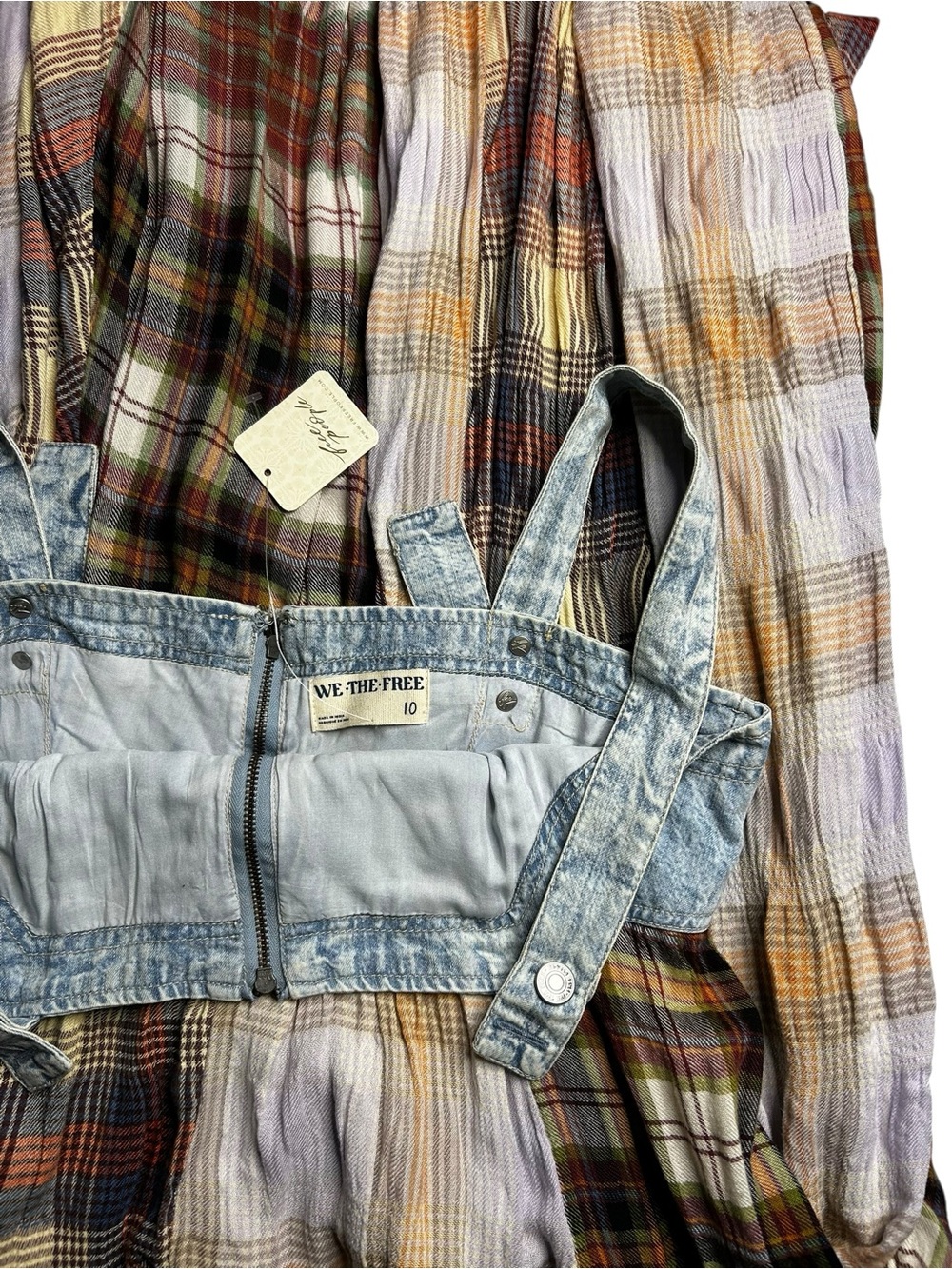 Free People We The Free Mix It Up Maxi Dress Splinter Plaid Denim Size 10 NWT - Picture 10 of 15